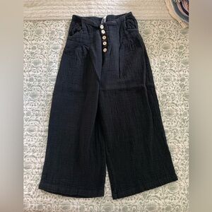 Black Textured Wide Leg Pants